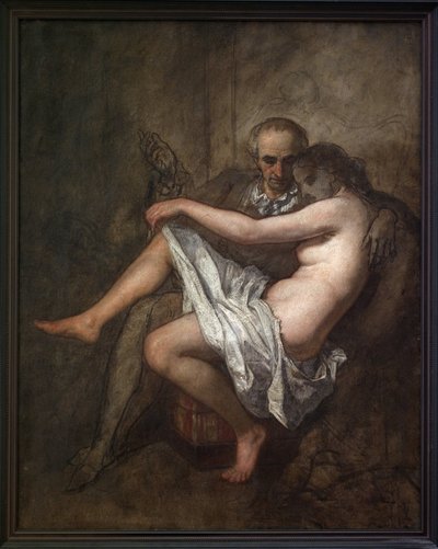 Baudelaire et la présidente Sabatier. Peinture intime et inachevée représentant le poète Charles Baudelaire (1821-1867) et sa muse maîtresse Apollonie Aglaé Sabatier (1822-1889), connue sous le nom de la présidente qui tenait un salon mondain dans le Paris - Thomas Couture