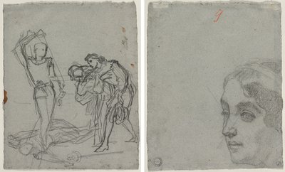 Duel après le bal masqué (recto) ; Tête de femme (verso) - Thomas Couture