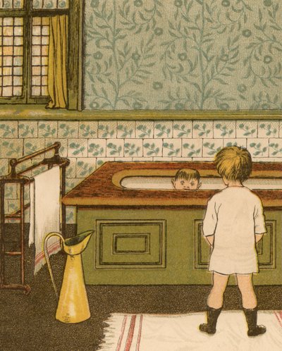 Vie domestique : Enfant prenant un bain dans la salle de bain - Thomas Crane