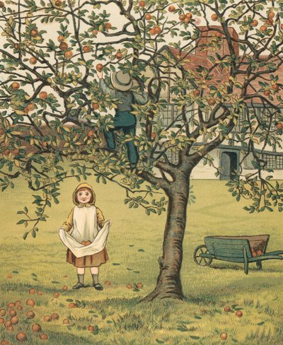 Vie domestique : Enfants cueillant des pommes dans le verger - Thomas Crane