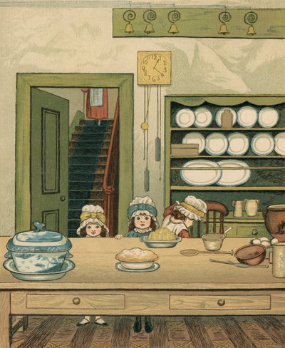 Vie domestique : Enfants dans la cuisine du rez-de-chaussée - Thomas Crane