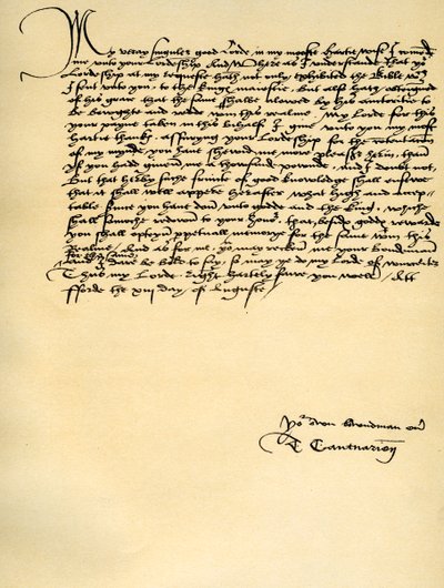Lettre de Thomas Cranmer à Thomas Cromwell, Ford, 13 août 1537 - Thomas Cranmer