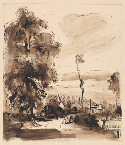 Un chemin de campagne avec des cottages - Thomas Creswick