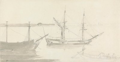 Deux Navires Amarrés et un Bateau de Pêche - Thomas Daniell