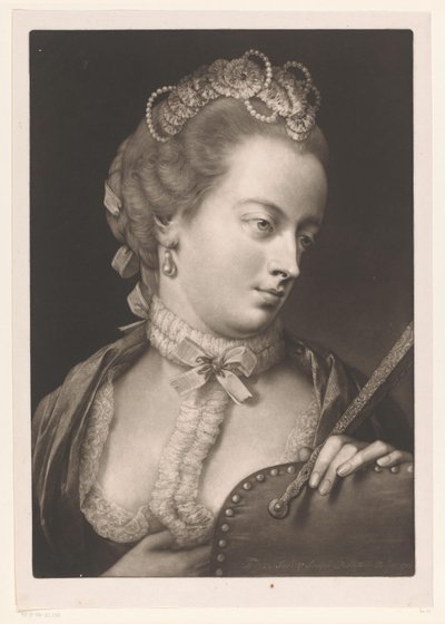 Femme avec un col en dentelle, un diadème et un éventail - Thomas Frye