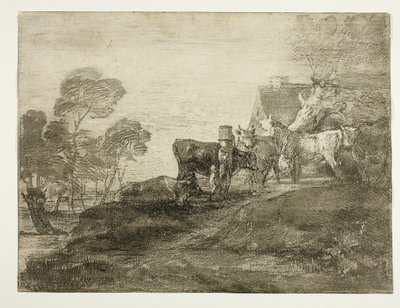 Paysage avec du bétail près d