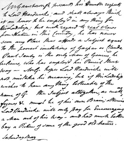 Lettre de Gainsborough à Lord Hardwicke exposant ses opinions sur la peinture de la nature et du paysage en Angleterre, c.1760-70 - Thomas Gainsborough