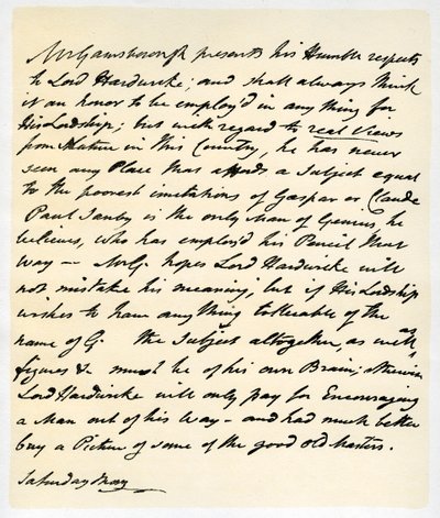 Lettre de Thomas Gainsborough à Lord Hardwicke - Thomas Gainsborough