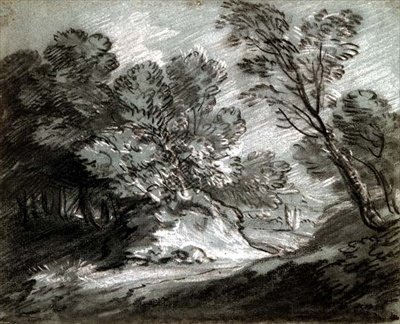 Paysage boisé avec une montagne lointaine - Thomas Gainsborough