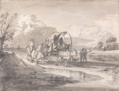 Paysage ouvert avec cavaliers et chariot couvert - Thomas Gainsborough