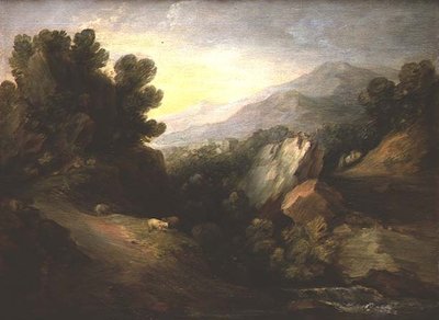 Paysage boisé rocheux avec des moutons près d