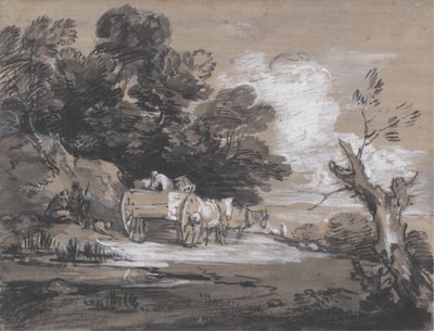 Paysage boisé avec charrette de campagne et personnages - Thomas Gainsborough
