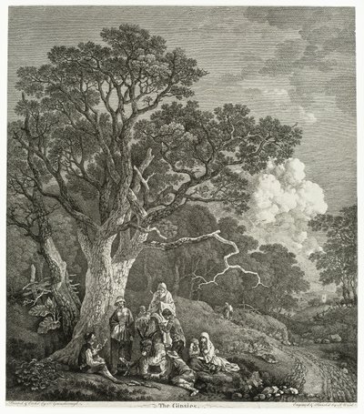 Paysage boisé avec gitans rassemblés autour d
