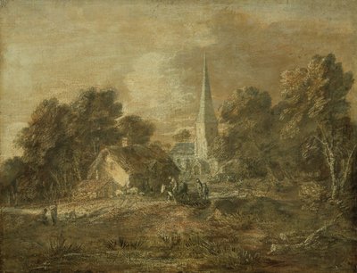 Paysage boisé avec scène de village - Thomas Gainsborough