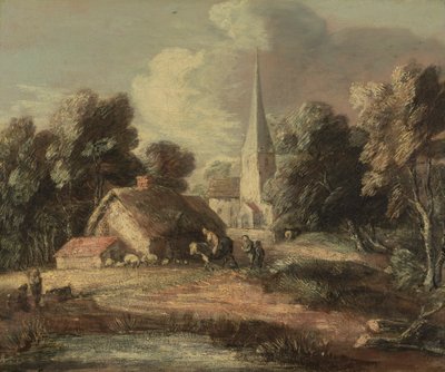 Paysage avec cottage et église - Thomas Gainsborough RA
