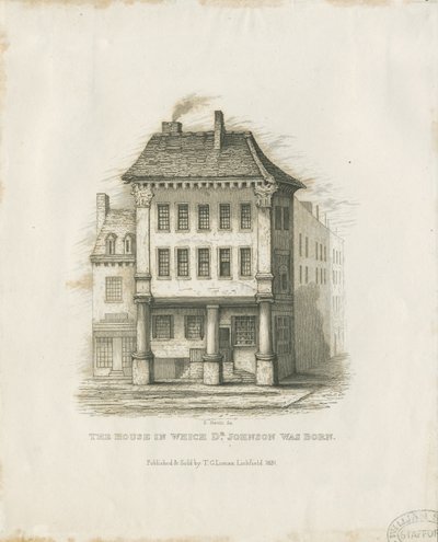 Lichfield - Lieu de naissance du Dr. Johnson: gravure (vignettée), nd [c 1831] - Thomas George Lomax