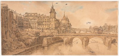 Une sélection de vingt des vues les plus pittoresques de Paris : Vue du Pont au Change, du Théâtre de la Ville, du Pont Neuf, de la prison de la Conciergerie, prise du Pont Notre Dame - Thomas Girtin