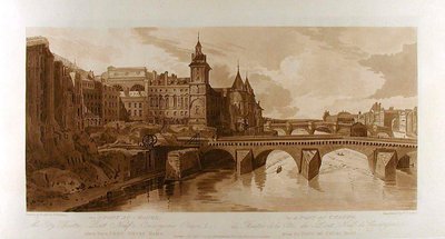 Vue du Pont au Change, du Théâtre de la Cité, du Pont Neuf, de la prison de la Conciergerie, etc., prise du Pont Notre-Dame - Thomas Girtin