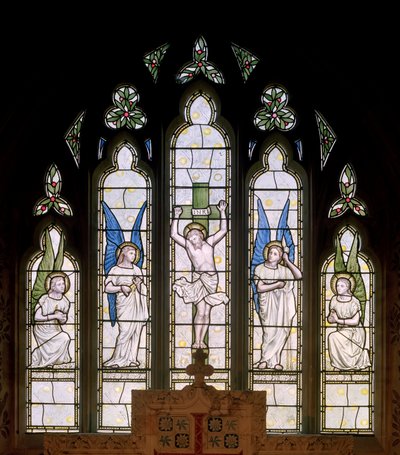 Hornblotton, St Peter, Fenêtre Est, Crucifixion et Anges, 1874 - Thomas Graham Jackson