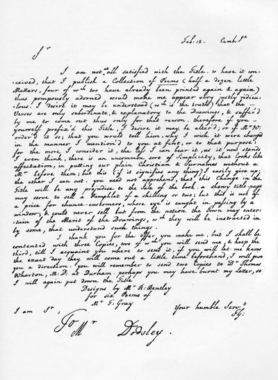 Lettre de Thomas Gray concernant l
