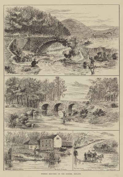 Croquis de pêche sur la Dodder, Irlande - Thomas Harrington Wilson