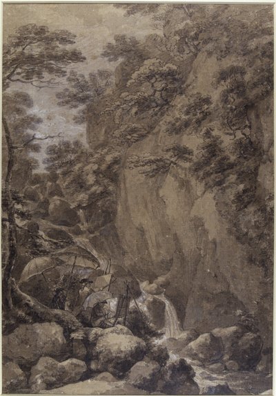 Sir George Beaumont et Joseph Farington peignant une cascade, 1777 - Thomas Hearne