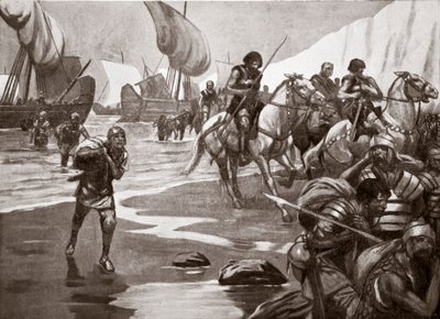 Deuxième débarquement de César, 54 av. J.-C., illustration tirée de "Hutchinson