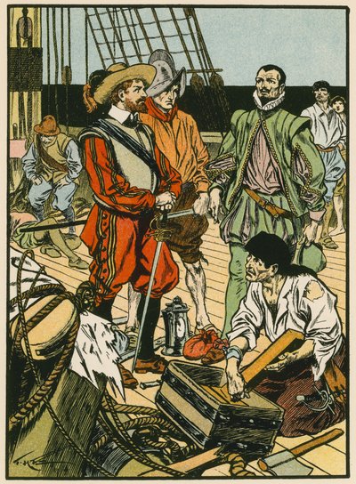 Trésor capturé. Sir Francis Drake (lithographie couleur) - Thomas Heath Robinson