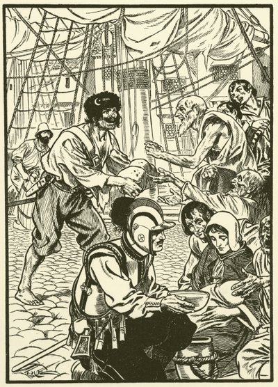 Nourrir les citoyens affamés (gravure) - Thomas Heath Robinson