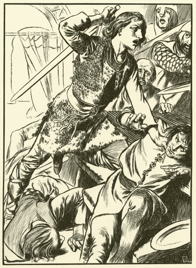 Hereward et ses hommes attaquent les Normands (gravure) - Thomas Heath Robinson