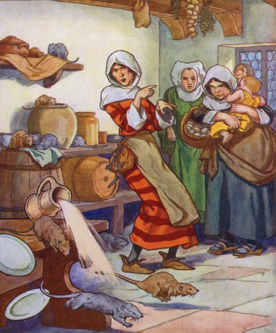 Illustration pour Le joueur de flûte de Hamelin (lithographie couleur) - Thomas Heath Robinson