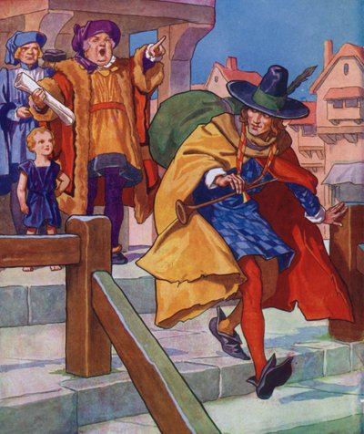 Illustration pour Le joueur de flûte de Hamelin (lithographie couleur) - Thomas Heath Robinson