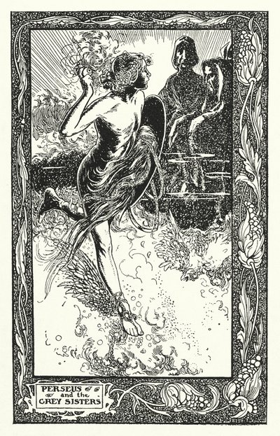 Persée et les sœurs grises (lithographie) - Thomas Heath Robinson
