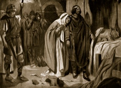 La reine Ethelburga persuadant Ine de Wessex de renoncer à la couronne, 728, illustration tirée de "Hutchinson