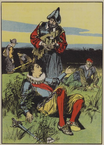 Sir Philip Sidney et le soldat mourant (lithographie couleur) - Thomas Heath Robinson