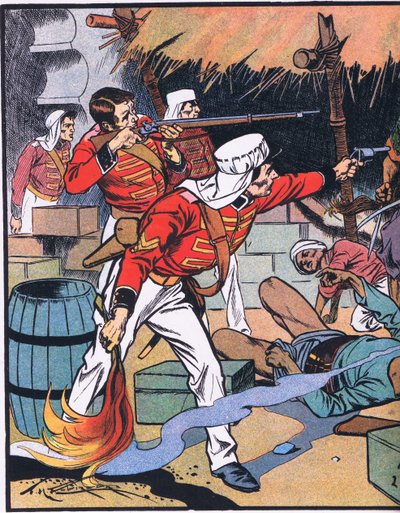 La destruction du magazine à Delhi (lithographie couleur) - Thomas Heath Robinson