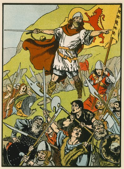 Wallace dirigeant ses soldats (lithographie couleur) - Thomas Heath Robinson