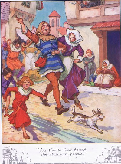 "Vous auriez dû entendre les gens de Hamelin" (lithographie couleur) - Thomas Heath Robinson