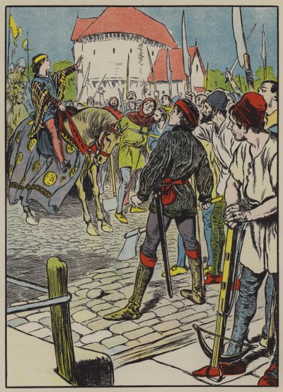 Le jeune roi Richard étouffe la rébellion (lithographie couleur) - Thomas Heath Robinson