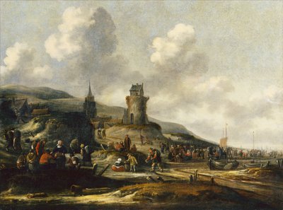 Vue de Scheveningen avec des pêcheurs vendant leur prise - Thomas Heeremans