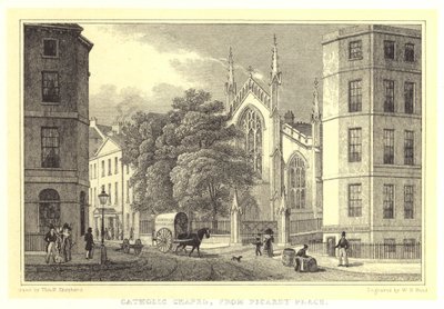 Chapelle catholique, depuis Picardy Place (gravure) - Thomas Hosmer (after) Shepherd