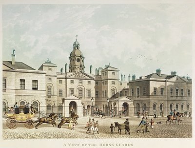 Vue des Horse Guards depuis Whitehall gravée par J.C Sadler - Thomas Hosmer Shepherd