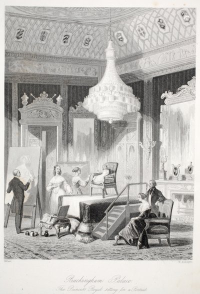 Buckingham Palace - La princesse royale posant pour un portrait, de London Interiors with their Costumes and Ceremonies - Thomas Hosmer Shepherd