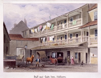 Auberge Bull and Gate, Holborn, Londres, vers 1850 - Thomas Hosmer Shepherd