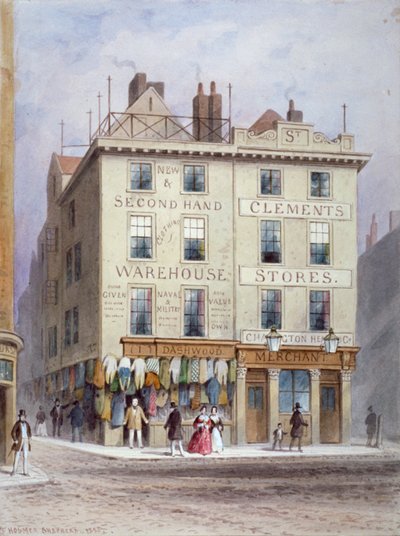 Les magasins de Clément à la jonction de Holywell Street et Wych Street, Westminster, Londres - Thomas Hosmer Shepherd