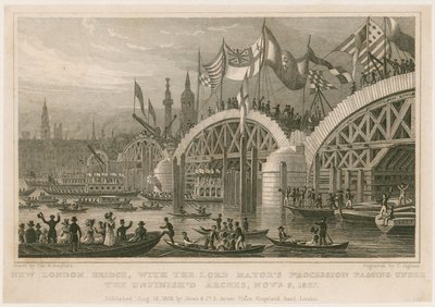 Construction du nouveau pont de Londres, 9 novembre 1827 - Thomas Hosmer Shepherd