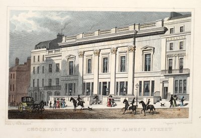 Club House de Crockford, rue St. James. Publié en 1828 - Thomas Hosmer Shepherd