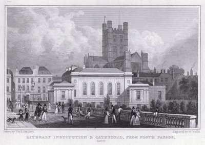 Institution littéraire et cathédrale, depuis North Parade, Bath - Thomas Hosmer Shepherd