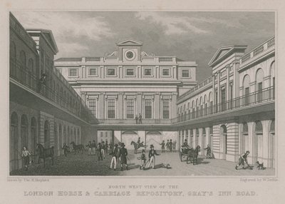 Vue nord-ouest du dépôt de chevaux et de voitures de Londres, Gray