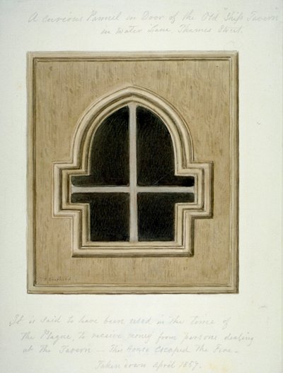 Panneau dans la porte de la taverne Ship, Water Lane, City of London, 1857 - Thomas Hosmer Shepherd